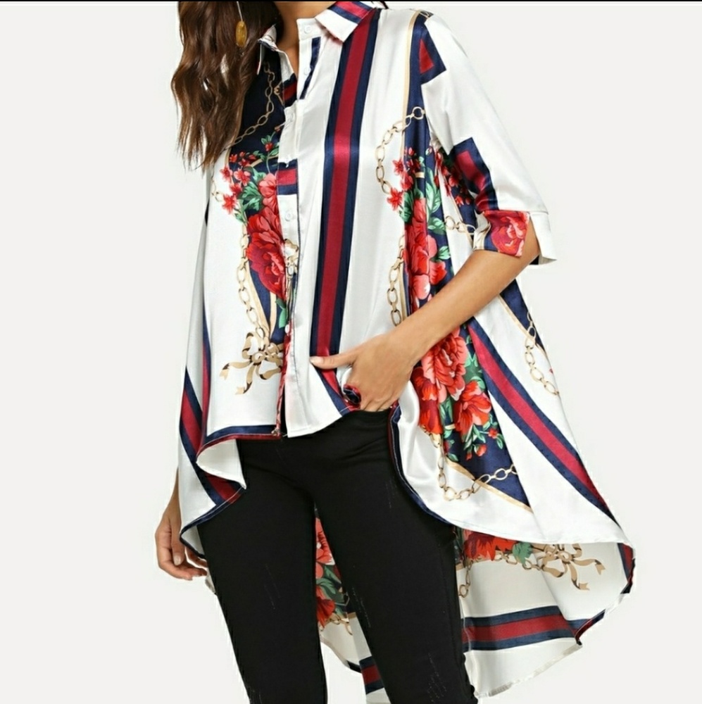 Floral Striped Silky Top